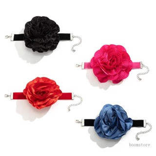 Boom สร้อยข้อมือดอกคามิเลีย สีแดง ซาติน ลูกไม้ ดอกไม้ สายรัดข้อมือ ปรับได้ สําหรับเด็กผู้หญิง