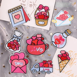 แผ่นแพทช์สติกเกอร์ ปักลาย Love Valentines Day สําหรับตกแต่งเสื้อผ้า DIY