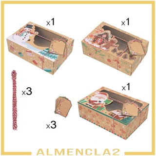 [Almencla2] กล่องกระดาษคราฟท์ ลายคริสต์มาส สําหรับใส่คุกกี้ เบเกอรี่ หน้าต่าง 3 ชิ้น