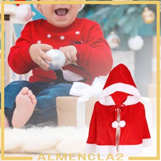 [Almencla2] เสื้อคลุม ผ้ากํามะหยี่ สีแดง พร้อมลูกบอลผ้ากํามะหยี่ แบบผูกเชือก สําหรับแต่งตัวคริสต์มาส
