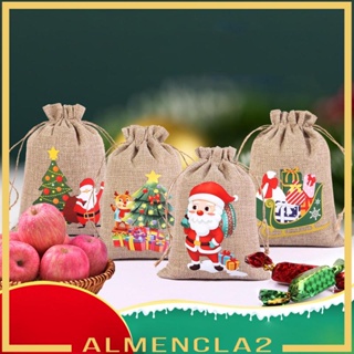 [Almencla2] ถุงผ้ากระสอบ ลายคริสต์มาส ใช้ซ้ําได้ 4 ชิ้น สําหรับปาร์ตี้ งานแต่งงาน