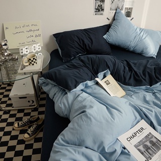 ชุดเครื่องนอน ผ้าปูที่นอน ผ้าห่ม ผ้านวม ควีนไซซ์ ควีนไซซ์ สีเทา สีฟ้า