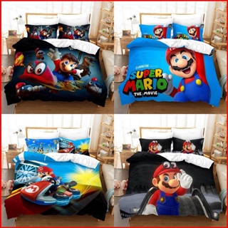 Fash Super Mario 3in1 ชุดเครื่องนอน ผ้าปูที่นอน ผ้าห่ม ผ้านวม บ้าน ห้องนอน ล้างทําความสะอาดได้ สะดวกสบาย หอพัก ชุดป๊อป