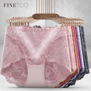 Finetoo กางเกงชั้นใน เอวสูง ลูกไม้ ตาข่าย สําหรับผู้หญิง M-XXL กางเกงใน ระบายอากาศ ตัวอักษร ผู้หญิง