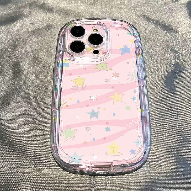 เคสโทรศัพท์มือถือนิ่ม-แบบใส-กันกระแทก-ลายดาว-สีชมพู-สําหรับ-iphone-apple-14-13promax-12-11-7-8p-xsxr-2euz