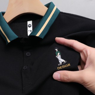 เสื้อโปโลแขนสั้น ผ้าฝ้าย พิมพ์ลาย แฟชั่นสําหรับผู้ชาย