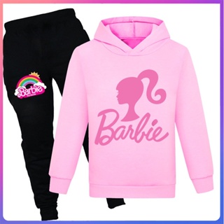 ใหม่ เสื้อกันหนาว เสื้อฮู้ดดี้ กางเกงกีฬา ลาย Barbie The Movie Baju แฟชั่นสําหรับเด็กผู้ชาย ผู้หญิง 2 ชิ้น