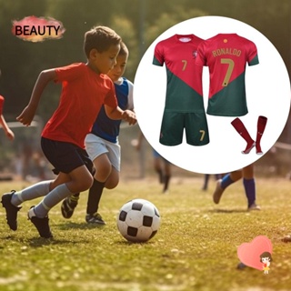 Beauty เสื้อกีฬาฟุตบอล ผ้าโพลีเอสเตอร์ ระบายอากาศ No.7 สําหรับเด็ก ของขวัญ 3 ชิ้น