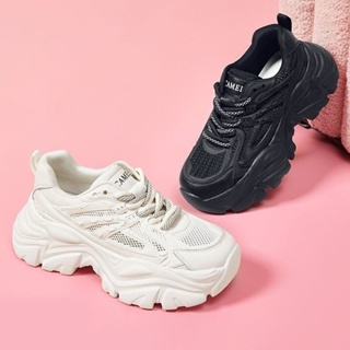 ICCLEK  รองเท้าผ้าใบผู้หญิง สีขาว พื้นหนา รองเท้าผ้าใบส้นสูงส้นหนา รองเท้าแฟชั่น ผูกเชือก 2023 NEW  Beautiful fashion ins High quality B96F05P 36Z230909