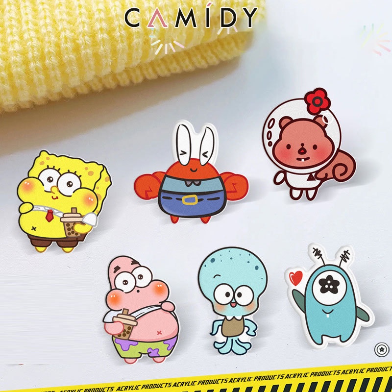 camidy-การ์ตูนน่ารัก-สพันจ์บ็อบ-squarepants-ญี่ปุ่น-ป้ายตกแต่ง-เสื้อผ้า-กระเป๋า-เครื่องประดับ-เข็มกลัด-ของกระจุกกระจิก