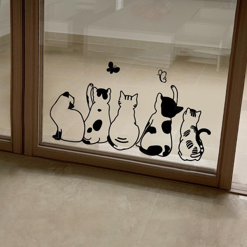 สติกเกอร์-ลายการ์ตูนแมวน่ารัก-สําหรับติดตกแต่งกระจก-หน้าต่าง-ประตู-ตู้เสื้อผ้า-ร้านกาแฟ