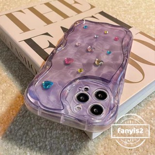 เคสโทรศัพท์มือถือแฟชั่น ลายคลื่นน้ําสีม่วง พร้อมสติกเกอร์เพชร สําหรับ Samsung A05 A05s A14 A04E A34 A04 A13 A54 A04s A24 A23 A03 A52 A52s A03s A02s A12 A22 A51 A32 A50 A30s A50s