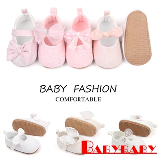 Babybaby- รองเท้าเจ้าหญิง เด็กทารก โบว์นุ่ม ดอกไม้ กันลื่น ด้านล่าง รองเท้าหัดเดินแรกเกิด