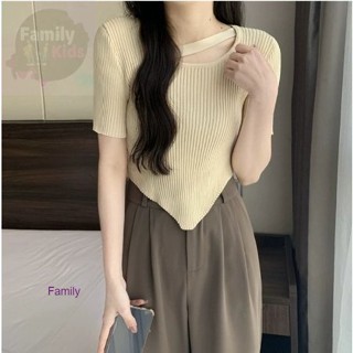 🎶FAM🎶 เสื้อไหมพรมแขนสั้น คอกลม ดีเทลผ้าร่อง สายคาดหน้า เก๋ๆ #B835