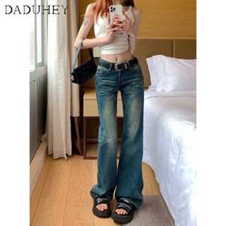 DaDuHey🎈 American Style Retro High Waist Washed Jeans Womens Loose Straight Mop Pants High Street Hot Girl Pants