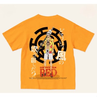 ร้อนขายผ้าฝ้ายแขนสั้น เสื้อยืดโอเวอร์ไซส์เสื้อยืด ลายการ์ตูนอนิเมะ One Piece Trafalgar Law Film RED (สีส้ม)S-3XL