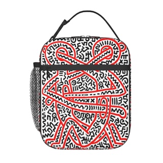 Keith Haring กระเป๋าใส่กล่องอาหารกลางวัน มีฉนวนกันความร้อน แบบพกพา สําหรับเด็กผู้ชาย และเด็กผู้หญิง