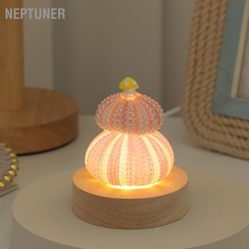 neptuner-โคมไฟกลางคืน-led-ปลั๊ก-usb-สีขาวอบอุ่นในร่างกายเปลือกธรรมชาติน่ารักเห็ดตกแต่งข้างเตียงไฟกลางคืน