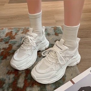 SELINE  รองเท้าผ้าใบผู้หญิง สีขาว พื้นหนา รองเท้าผ้าใบส้นสูงส้นหนา รองเท้าแฟชั่น ผูกเชือก 2023 NEW  ทันสมัย ทันสมัย Beautiful ทันสมัย B95F22S 37Z230910
