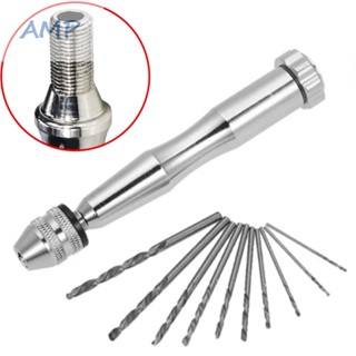 ⚡NEW 8⚡Small Hand Drill Silver With 10 Drill Bits 11Pcs Set Manual Drill Chuck