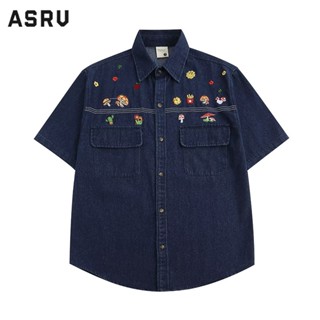 ASRV เสื้อใหม่สีทึบแขนสั้น ins คอแหลมวรรณกรรมสไตล์ญี่ปุ่นหลวมอินเทรนด์อารมณ์เดียวแถวหลายปุ่มเสื้อแฟชั่น