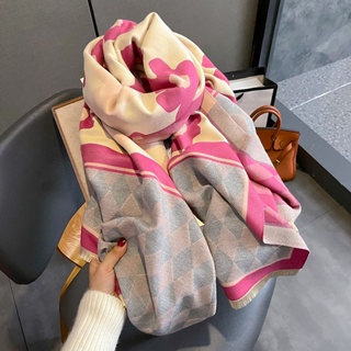 ผ้าพันคอ ผ้าแคชเมียร์ แบบหนา ประดับเพชร สองด้าน แฟชั่นสไตล์เกาหลี สําหรับผู้หญิง 2023