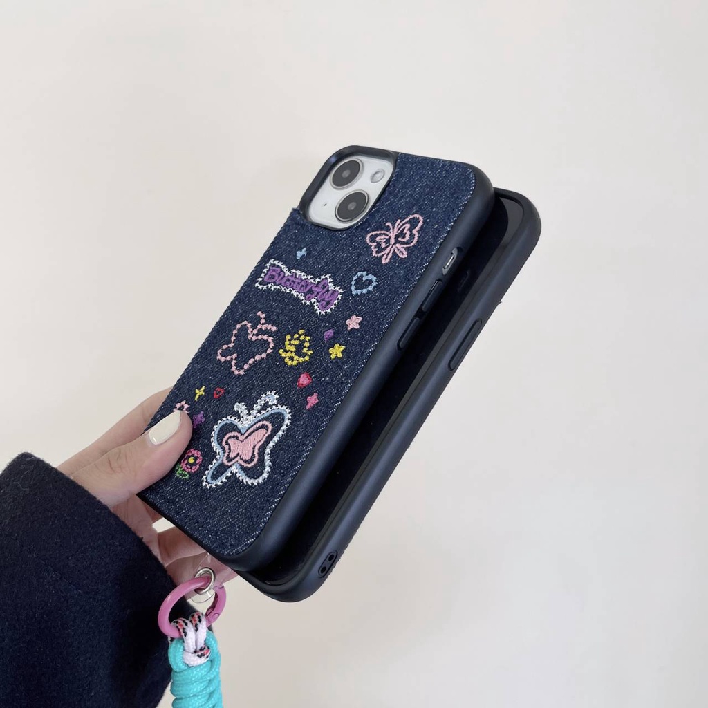 เคสโทรศัพท์มือถือ-tpu-ปักลายผีเสื้อ-สีชมพู-พร้อมสายคล้อง-กันกระแทก-สําหรับ-apple-iphone-15-14-13-12-11-pro-max