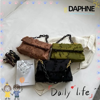 Daphne กระเป๋าสะพายไหล่ ผ้าแคนวาส PU แต่งสายโซ่ ขนาดเล็ก แฟชั่นสําหรับสตรี