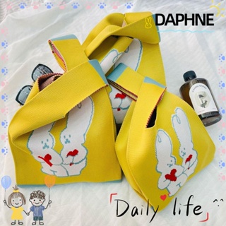 Daphne กระเป๋าถือ ผ้าถัก ลายการ์ตูนกระต่ายน่ารัก ความจุสูง ใช้ซ้ําได้ สําหรับผู้หญิง