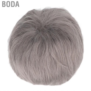 Boda Men Grey Black Short Wig Fluffy Straight Synthetic Adjustable Hat Male ABE