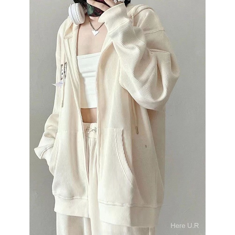 คุณภาพดี-หลวมบางเสื้อกันหนาวผู้หญิงเกินสีทึบนมผูกซิปร้อยวิทยาลัยลม-sh51087