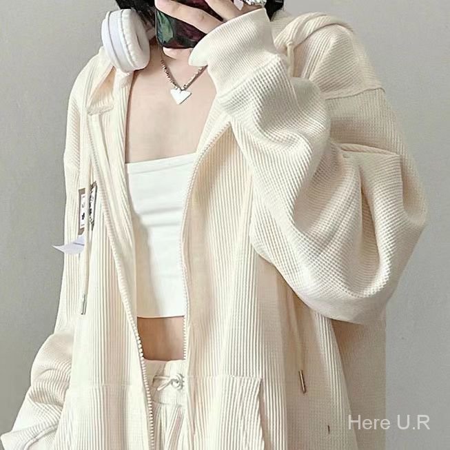 คุณภาพดี-หลวมบางเสื้อกันหนาวผู้หญิงเกินสีทึบนมผูกซิปร้อยวิทยาลัยลม-sh51087