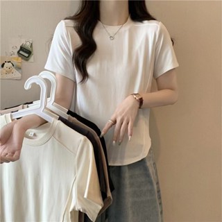 เสื้อยืดแขนสั้น คอกลม สีพื้น แฟชั่นฤดูร้อน สําหรับผู้หญิง S7HY