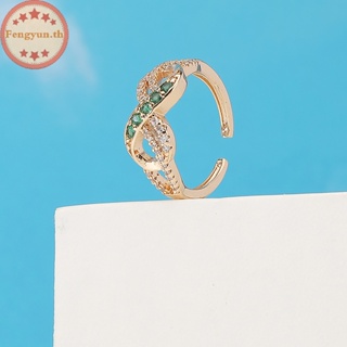 Fengyun แหวนแต่งงาน ประดับเพทาย สีเขียวอ่อน ปรับได้ สําหรับผู้หญิง TH