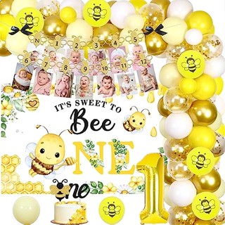 Bee 1st ชุดลูกโป่ง ธงแบนเนอร์ รูปผึ้ง สําหรับตกแต่งปาร์ตี้วันเกิด