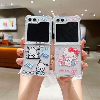 เคสโทรศัพท์มือถือแบบแข็ง ใส กันกระแทก ลายการ์ตูน Winnie Cinnamoroll Pochacco Kuromi Melody Hello Kitty สําหรับ Samsung Galaxy Z Flip 5 4 5G Z Fold 5 Fold 4 Flip5 Flip4