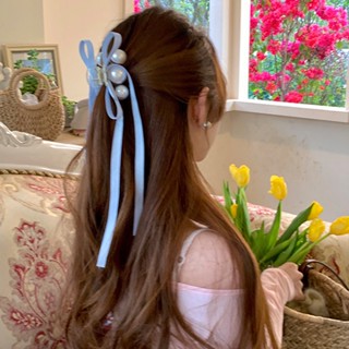 [RUBY] กิ๊บติดผม รูปกรงเล็บฉลาม ประดับโบว์ และไข่มุก ขนาดใหญ่ สไตล์เกาหลี สําหรับผู้หญิง