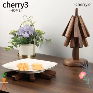 Cherry3 แผ่นฉนวนกันความร้อน ไม้เนื้อแข็ง สีดํา ขนาดเล็ก สร้างสรรค์ สําหรับตกแต่งบ้าน