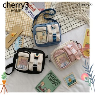 Cherry3 Kawaii กระเป๋าสะพายข้าง ผ้าแคนวาส พลาสติกใส ทรงสี่เหลี่ยม ขนาดเล็ก แฟชั่น สําหรับผู้หญิง นักเรียน