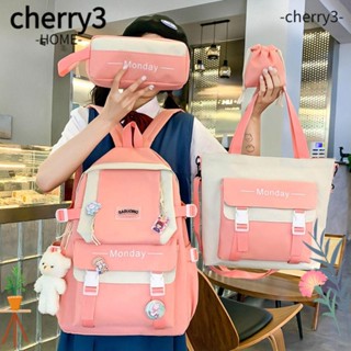 Cherry3 กระเป๋าเป้สะพายหลัง ผ้าไนล่อน ลายการ์ตูน ความจุขนาดใหญ่ ปรับได้ สําหรับนักเรียนหญิง วัยรุ่น 4 ชิ้น