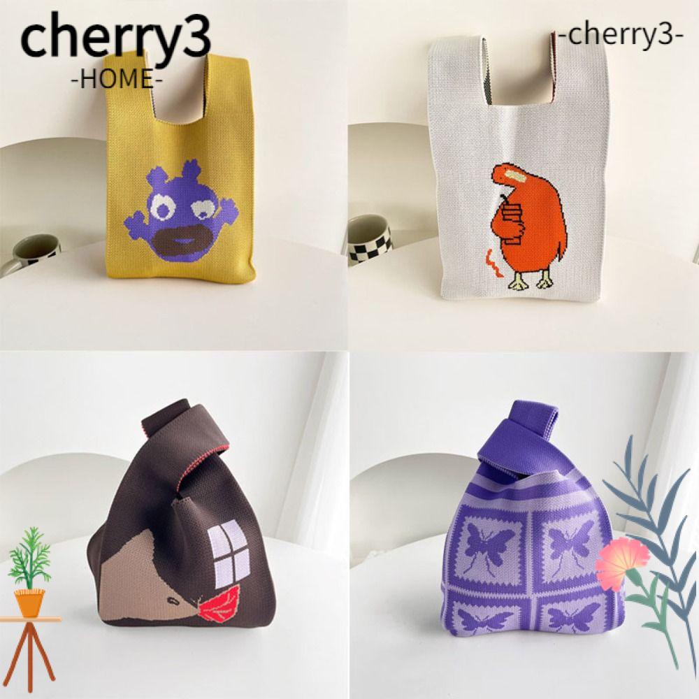 cherry3-กระเป๋าถือ-ผ้าถัก-ความจุสูง-ลายการ์ตูน-แฟชั่นสําหรับผู้หญิง