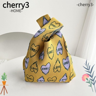 Cherry3 กระเป๋าถือ ผ้าถัก ความจุสูง ลายการ์ตูน แฟชั่นสําหรับผู้หญิง