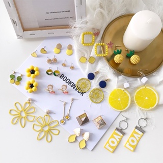South Korean ins fresh yellow tassel pearl earrings exaggerated flower geometry network celebrity earrings earrings women