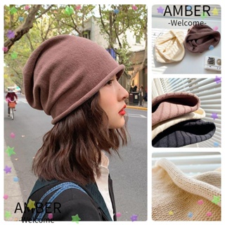 Amber หมวกบีนนี่ลําลอง ผ้าถัก คุณภาพสูง สีพื้น สําหรับผู้หญิง