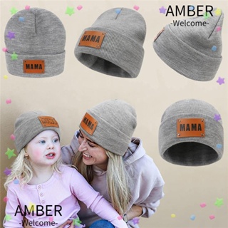 Amber หมวกถัก ให้ความอบอุ่น พร้อมฉลากหนัง สไตล์ฮิปฮอป ฤดูหนาว สําหรับผู้หญิง
