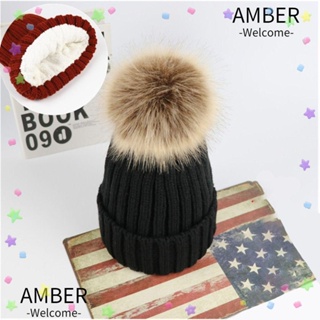 Amber หมวกถัก ผ้ากํามะหยี่ แบบหนา ให้ความอบอุ่น อเนกประสงค์ แฟชั่นฤดูหนาว สําหรับเด็กผู้ชาย และเด็กผู้หญิง