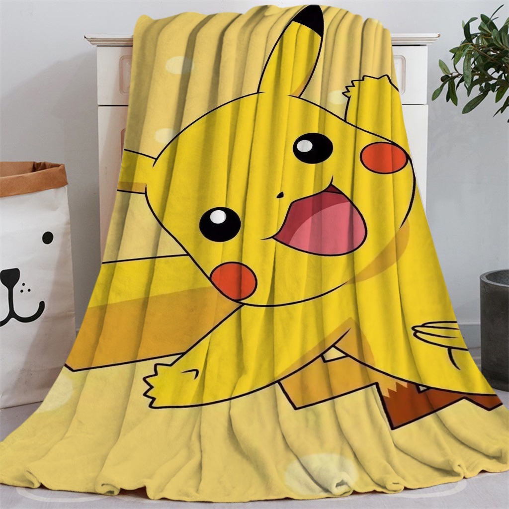 ผ้าห่มสักหลาด-พิมพ์ลาย-pokemons-pikacchu-น้ําหนักเบาพิเศษ-ล้างทําความสะอาดได้-ขนาด-130-ซม-x-150-ซม-สําหรับตั้งแคมป์