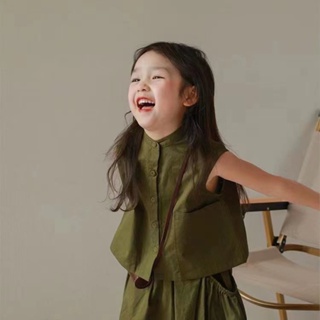 พร้อมส่ง ลดกระหน่ํา ชุดเสื้อแขนกุด คอปกตั้ง ขนาดเล็ก สีพื้น สไตล์เกาหลี ญี่ปุ่น แฟชั่นฤดูร้อน สําหรับเด็กผู้หญิง 2023