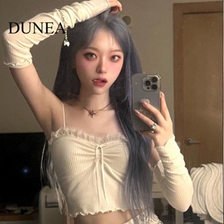 Dunea เสื้อกล้ามจับจีบ พิมพ์ลายลูกไม้ สไตล์น่ารัก สําหรับผู้หญิง