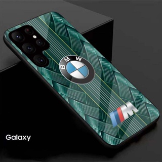 【พร้อมส่ง】เคสโทรศัพท์มือถือแบบแก้ว ลายโลโก้รถยนต์ BMW สีเขียว สําหรับ Samsung S23 Ultra Case S22 S21 Plus FE